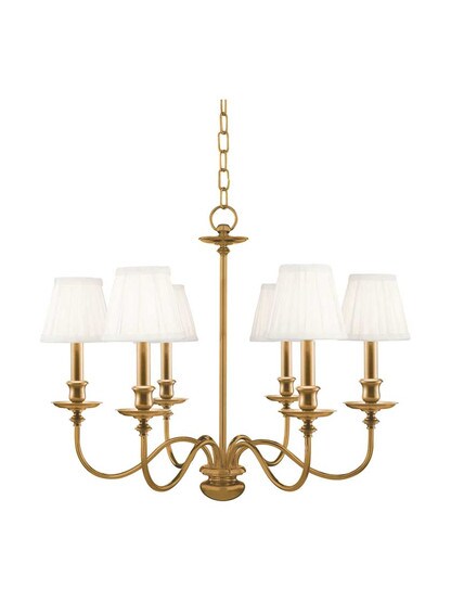Menlo Park 6-Light Chandelier in Aged Brass.